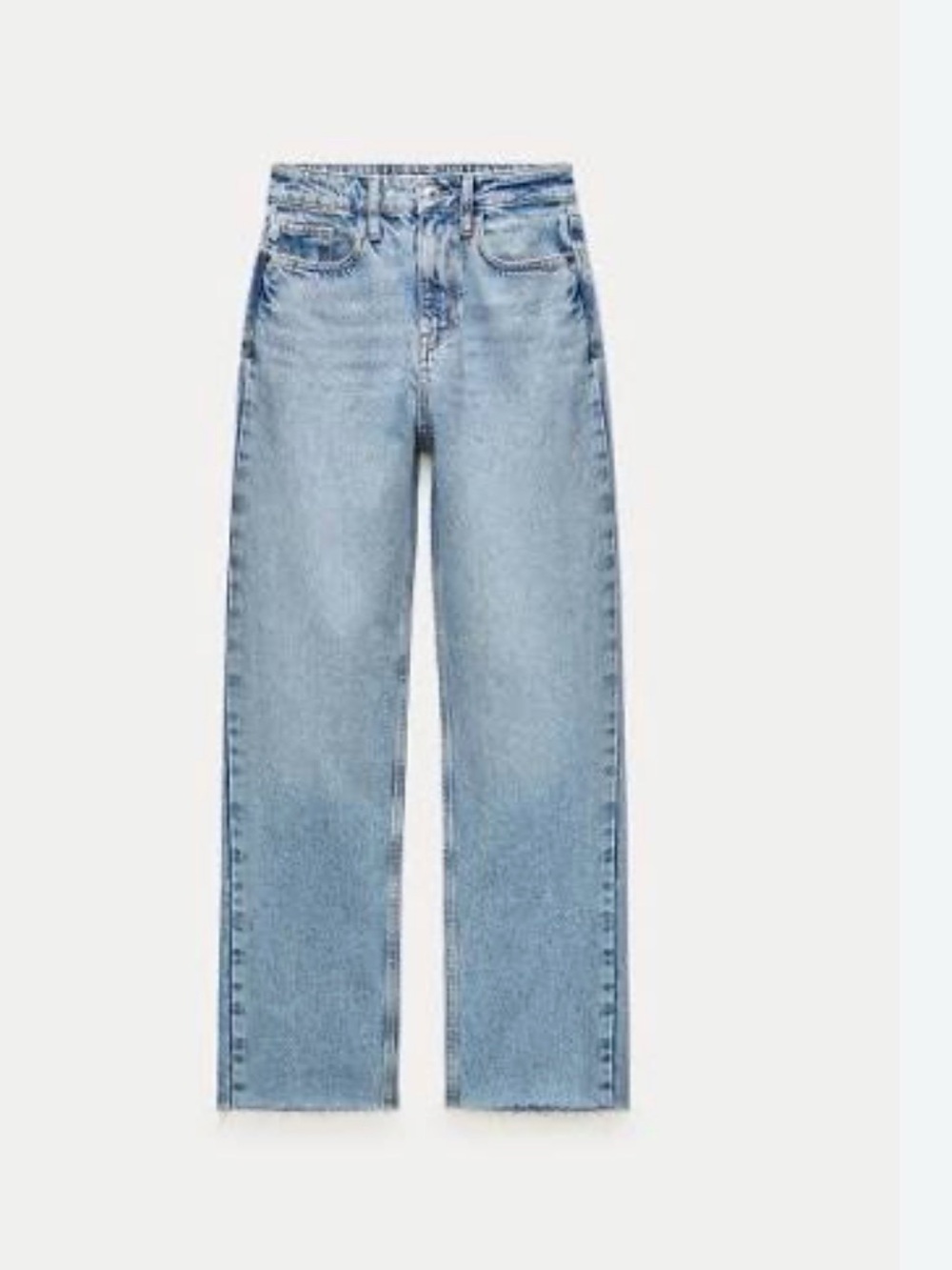 Zara 6164/053 100% Relaxed Straight Leg Women's Jeans - Light Blue raw hem